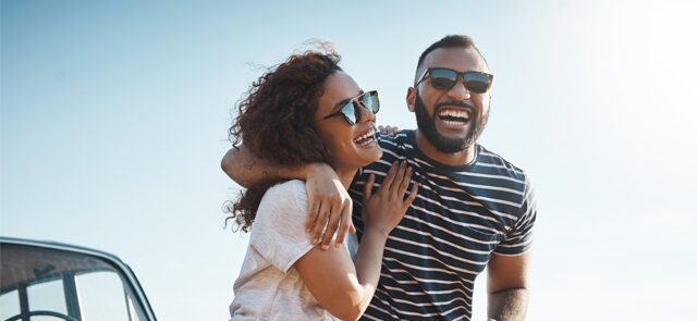 Happy couple in a good relationship enjoying time together