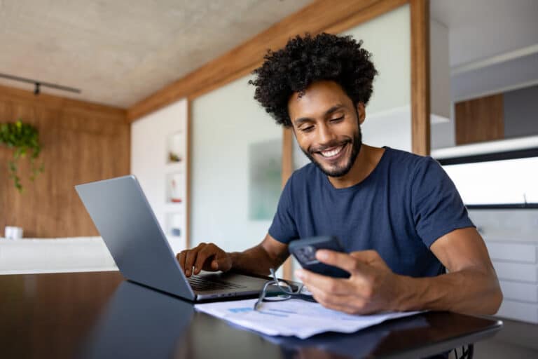 Man working remotely and being productive