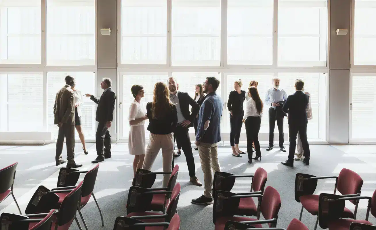 Group of business people preparing for a social experiment